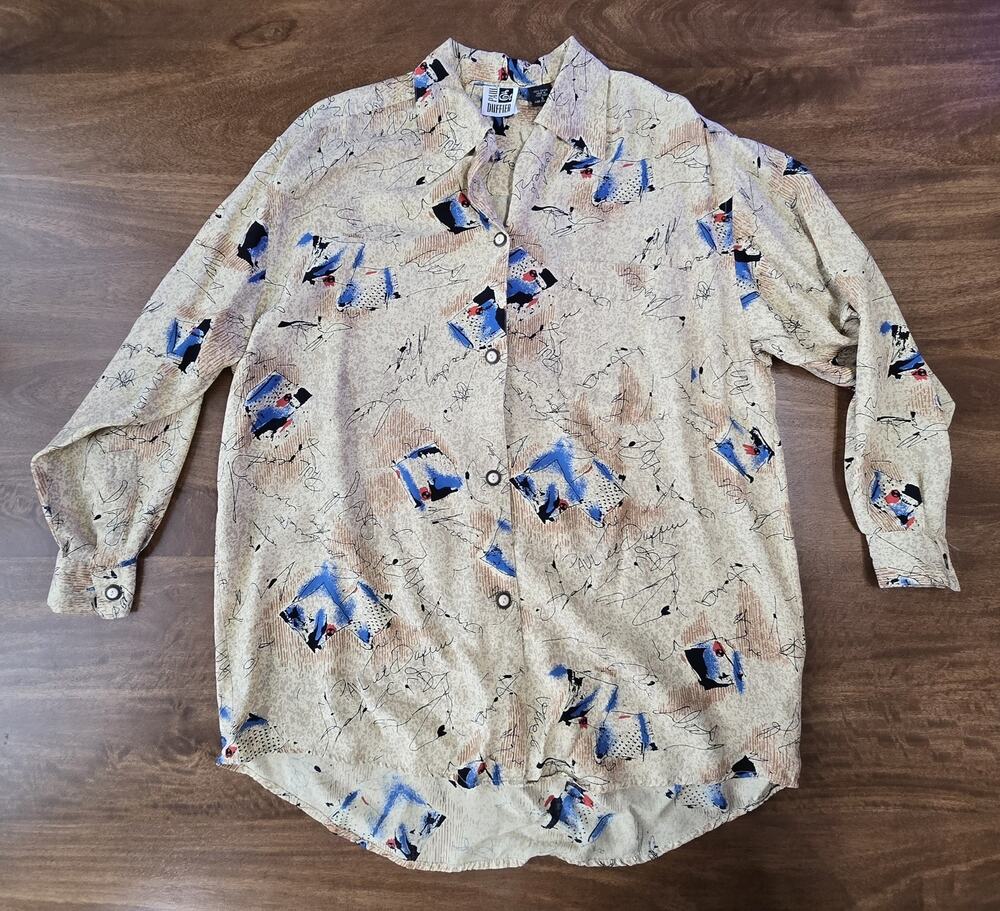 Paul Et Duffier Signature or scribble print rayon long sleeve shirt Small